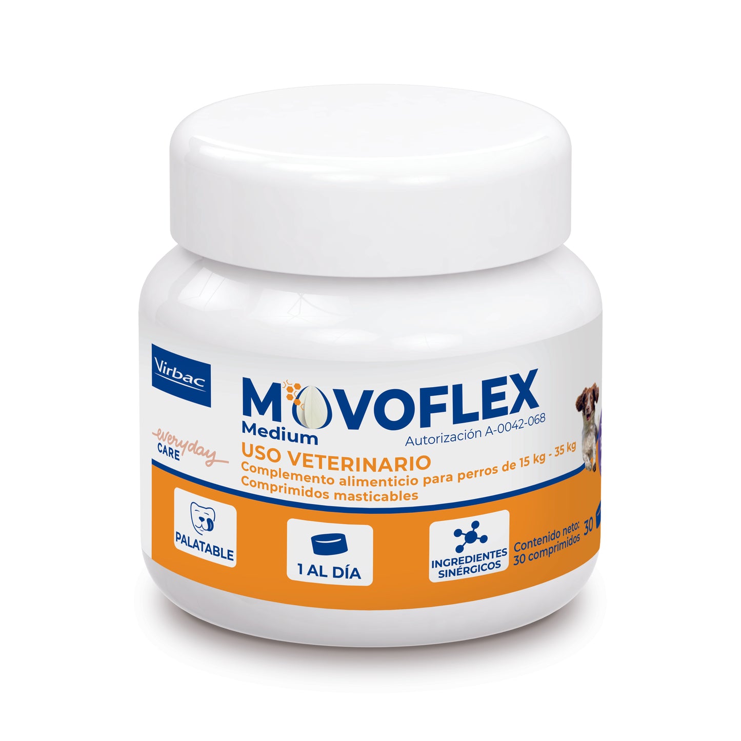 🐕🦺 Movoflex – Suplemento Avanzado para Articulaciones. Frasco con 30 comprimidos masticables.