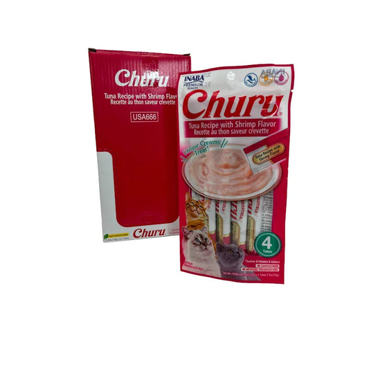 Inaba Churu Atún con Camaron – Premios Cremosos para Gatos. Caja con 6 sobres de 4 tubos cada una.