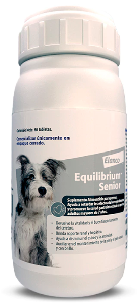 Equilibrium Senior, Revitalizador energético para perros adultos mayores, Frasco con 60 tabletas.