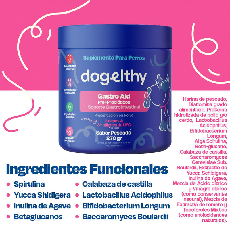 🐶 Dogelthy Gastro Aid – Prebióticos y Probióticos para Salud Digestiva Canina