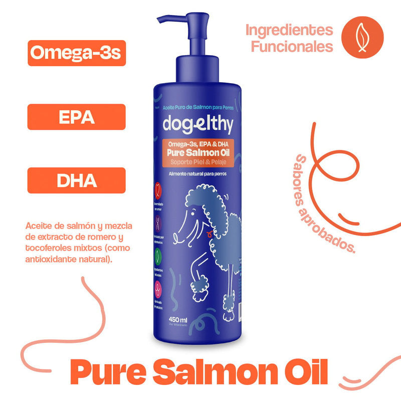 🐶 Dogelthy Aceite de Salmón Omega 3 para Perros 450ml – Salud de Piel, Pelaje y Articulaciones
