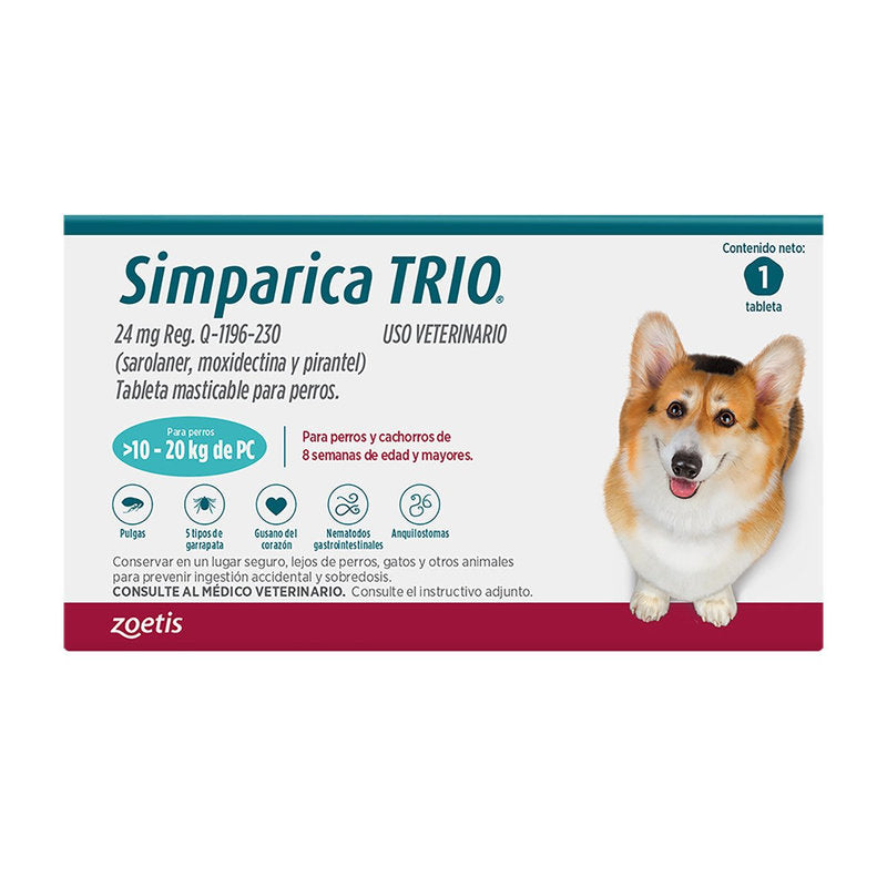 🐶 Simparica Trio – Tableta Masticable Desparasitante Externa e Interna para Perros