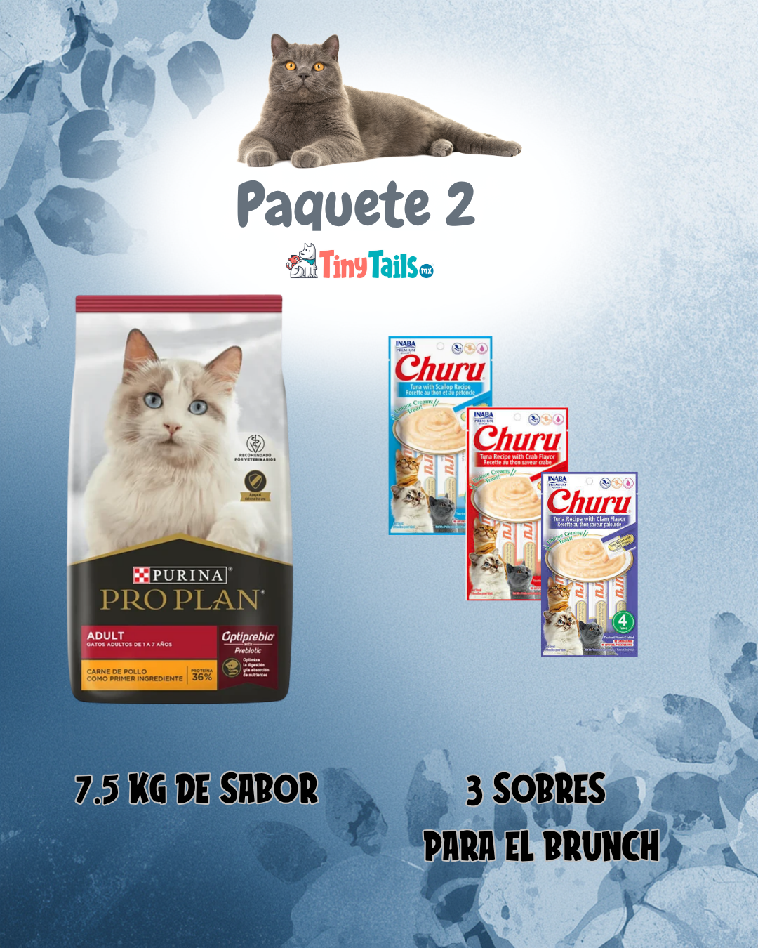 Paquete ProPlan Gato (7.5 kg) y Sobres de Churus