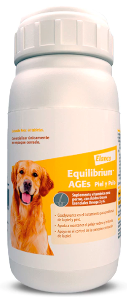 Equilibrium Ages Piel y Pelo, suplemento multivitamínico para perros, Frasco con 60 tabletas