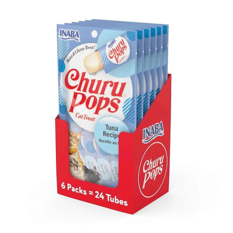 Inaba Churu Pops Atún – Premios Cremosos para Gatos. Caja con 6 sobres de 4 tubos cada una.