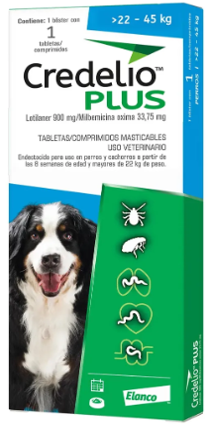 Credelio Plus – Tableta Masticable Desparasitación  Externa e Interna para Perros. 1 mes de protección. 5 presentaciones.