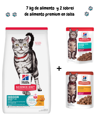 🐱 Hill’s Adult Indoor – Alimento para Gatos Adultos de Interior 7kg + 2 sobres de alimento premium
