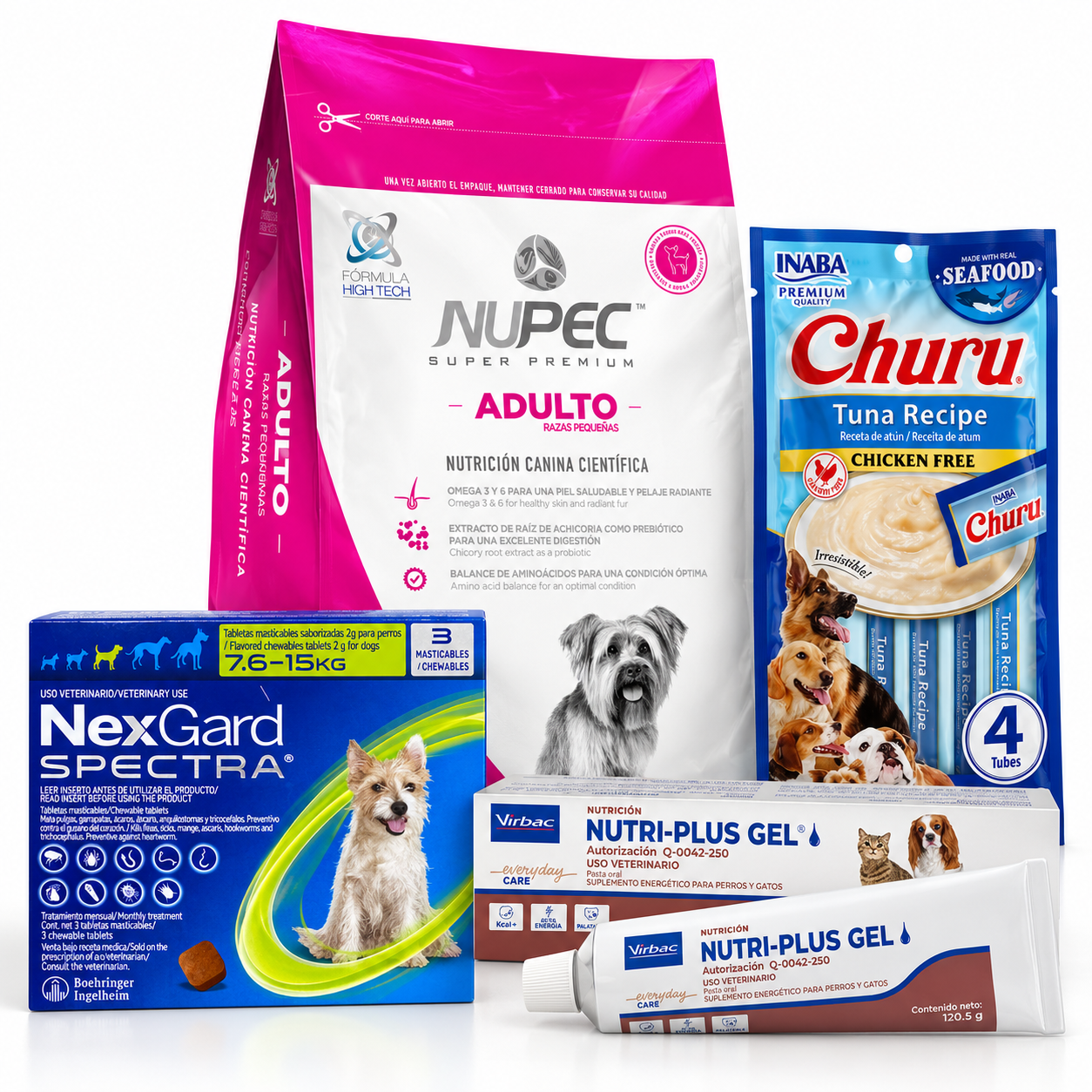 Kit de Adopción Perro Mediano (7.6–15 kg) – Nupec Adulto 8 kg + NexGard + Nutri Plus + Churu Dog
