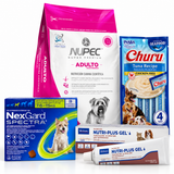 Kit de Adopción Perro Mediano (7.6–15 kg) – Nupec Adulto 8 kg + NexGard + Nutri Plus + Churu Dog