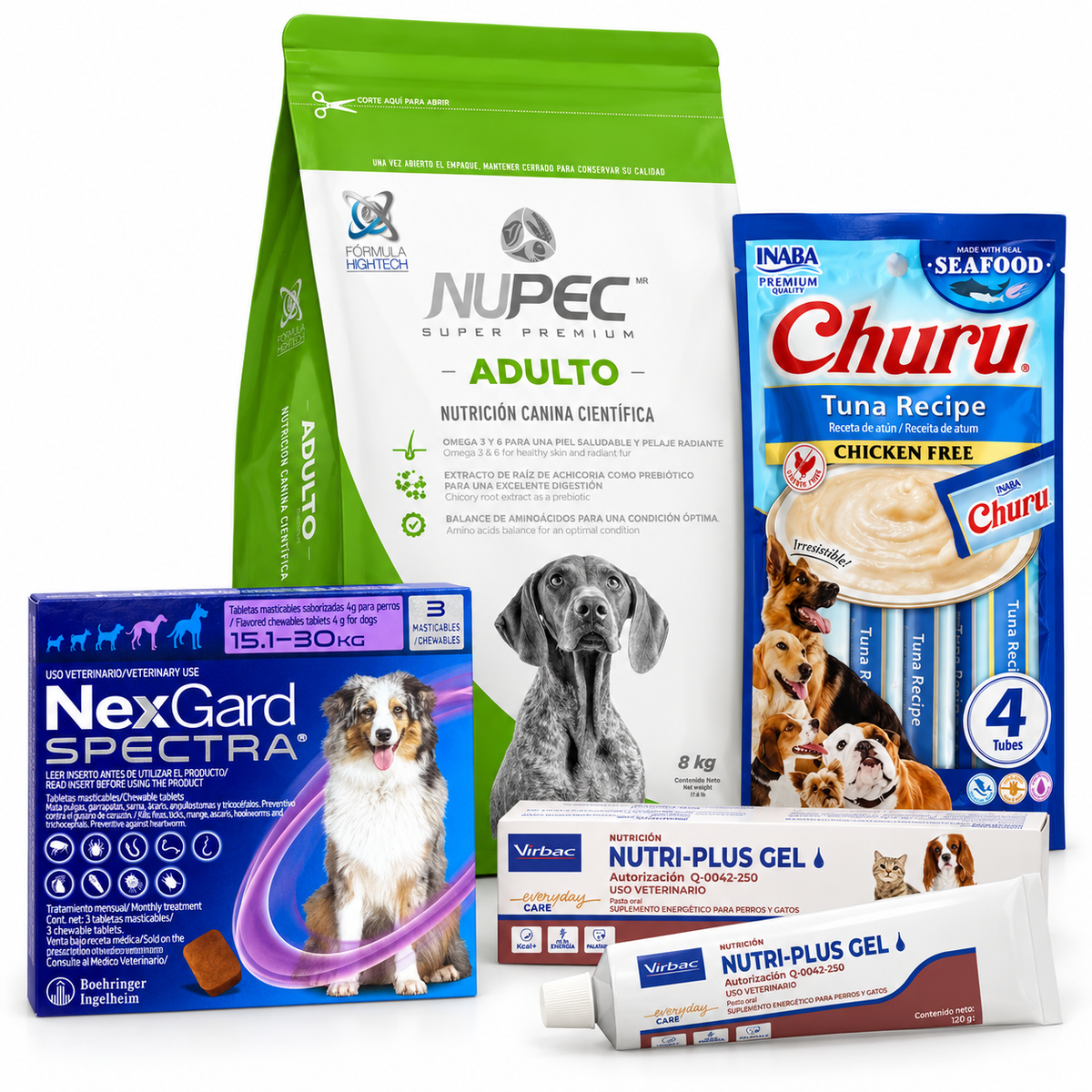 Kit de Adopción Perro Grande (15–30 kg) – Nupec Adulto 15 kg + NexGard + Nutri Plus + Churu Dog