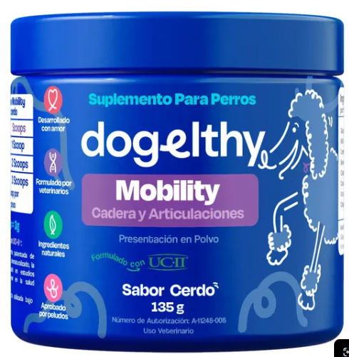 🐶 Dogelthy. Mobility – Suplemento para Articulaciones con Glucosamina, Condroitina y Colágeno UC-II