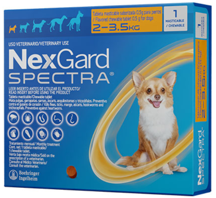 🐶 NexGard Spectra – Tableta Masticable Antipulgas, Garrapatas y Desparasitante para Perro. Varias presentaciones, 1 mes de protección.