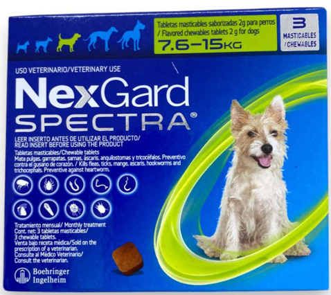 🐶 NexGard Spectra – Tableta Masticable Antipulgas, Garrapatas y Desparasitante para Perro. Varias presentaciones, 1 mes de protección.