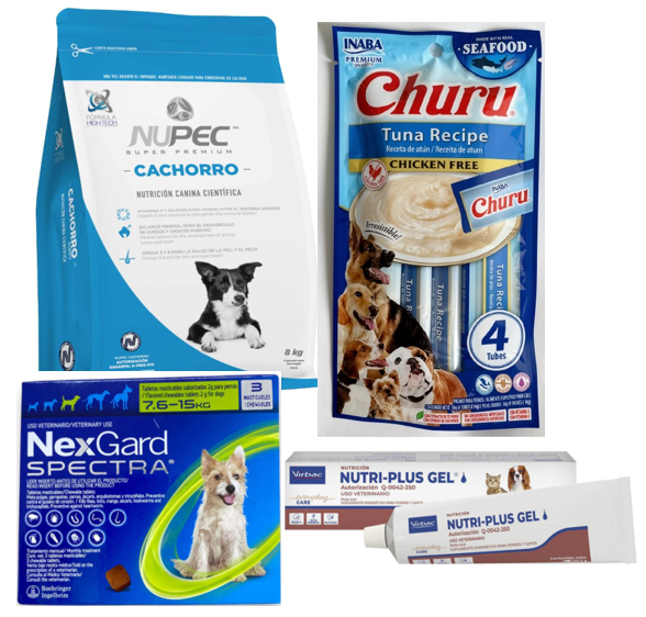 Kit de Adopción Cachorro Grande (7.6–15 kg) – Nupec Cachorro 8 kg + NexGard + Nutri Plus + Churu Dog
