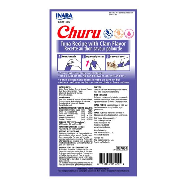 Inaba Churu Atún con Almeja – Premios Cremosos para Gatos. Caja con 6 sobres de 4 tubos cada una.