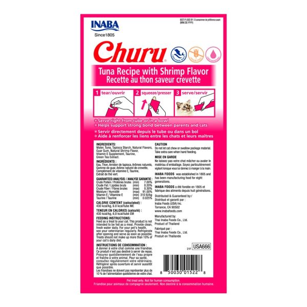 Inaba Churu Atún con Camaron – Premios Cremosos para Gatos. Caja con 6 sobres de 4 tubos cada una.