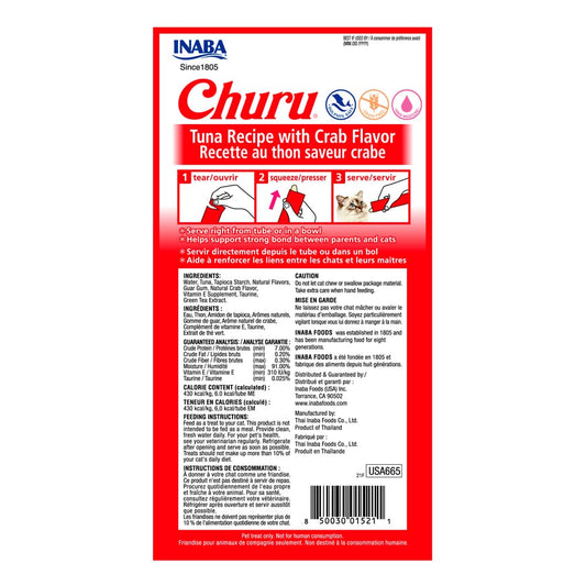 Inaba Churu Atún con Cangrejo – Premios Cremosos para Gatos. Caja con 6 sobres de 4 tubos cada una.