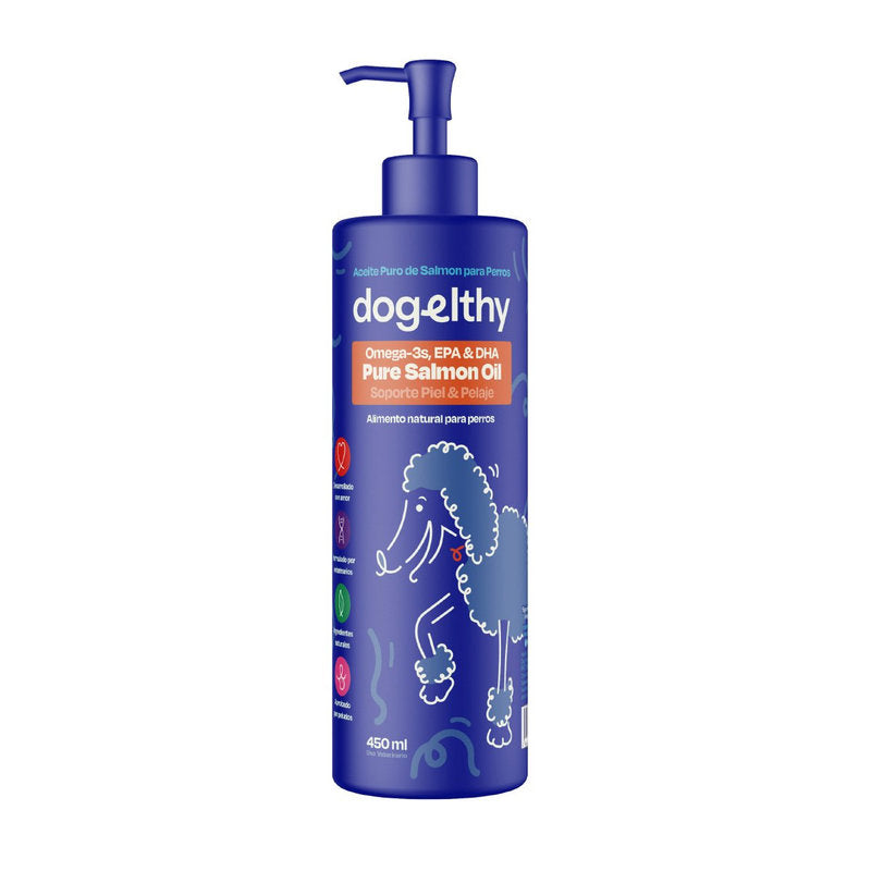 🐶 Dogelthy Aceite de Salmón Omega 3 para Perros 450ml – Salud de Piel, Pelaje y Articulaciones