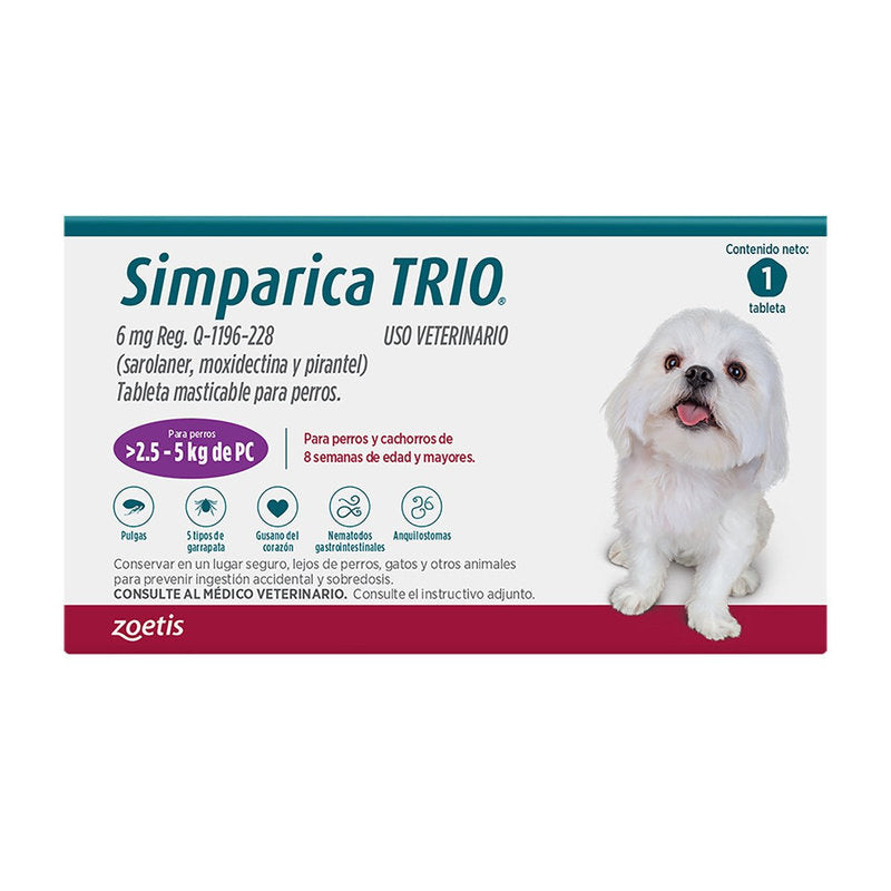 🐶 Simparica Trio – Tableta Masticable Desparasitante Externa e Interna para Perros