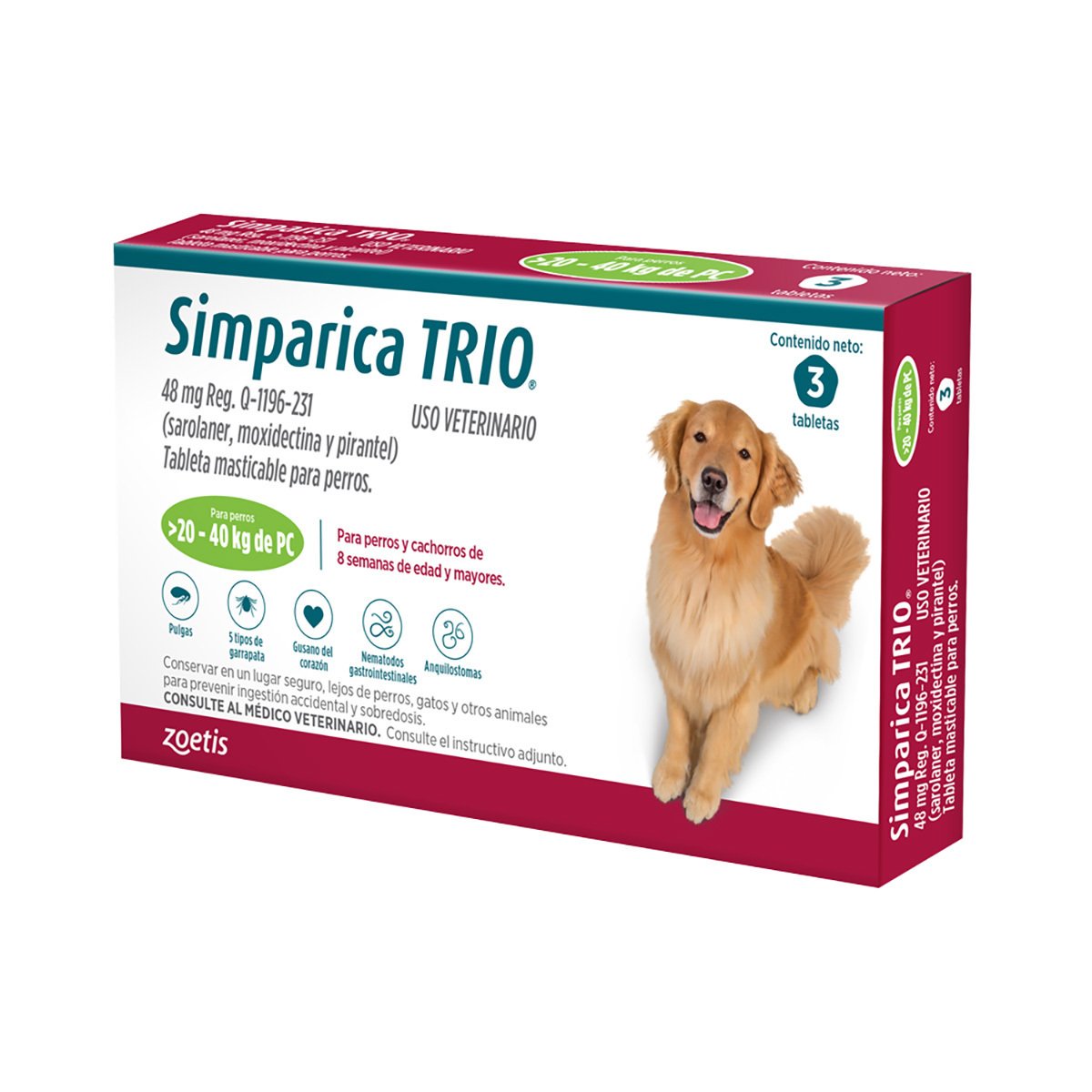 🐶 Simparica Trio – Tableta Masticable Desparasitante Externa e Interna para Perros. 1 mes de protección.